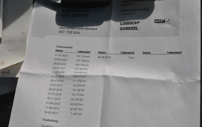 Opel Meriva cena 22499 przebieg: 198765, rok produkcji 2010 z Prabuty małe 154